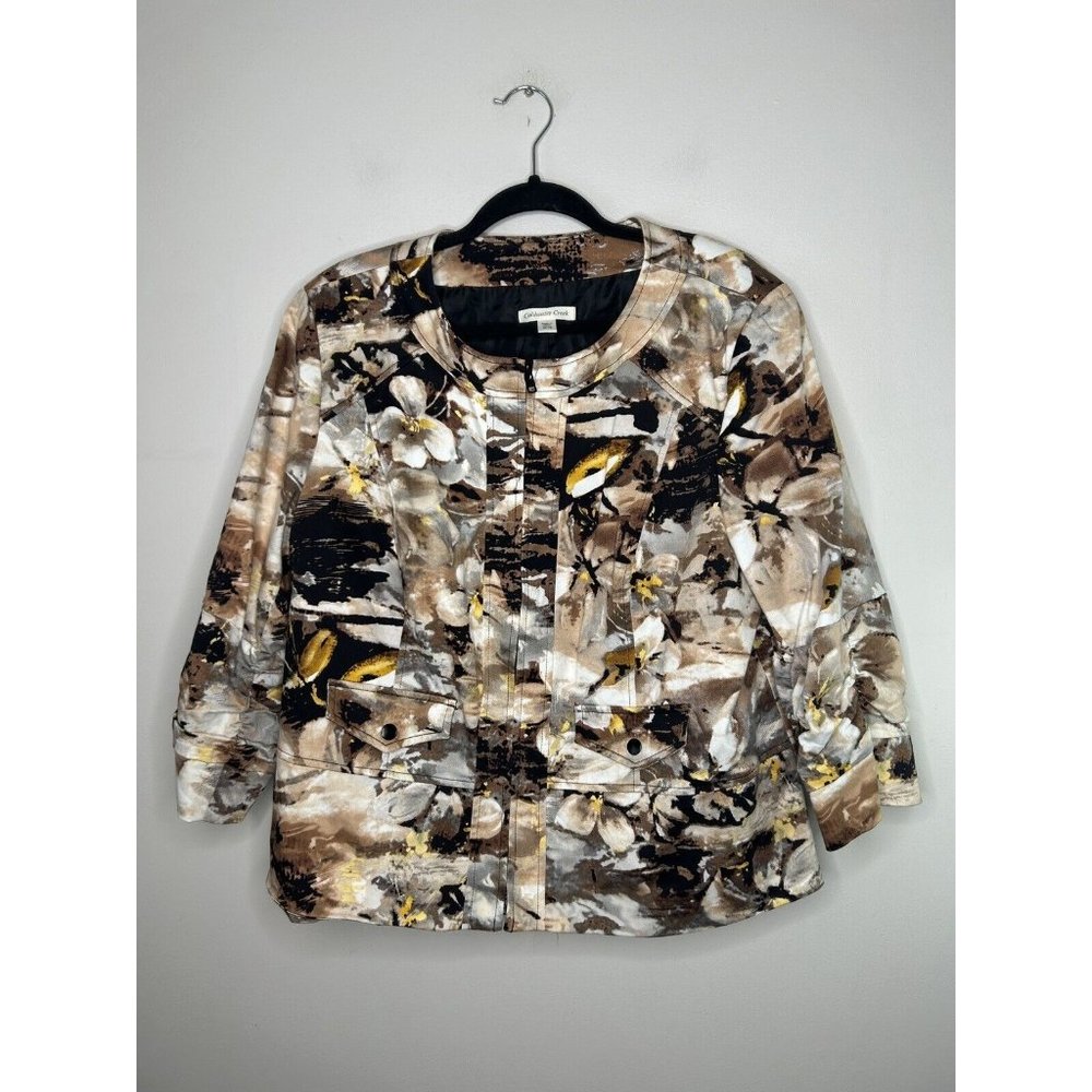 Coldwater Creek All Over Floral Zip Up Jacket Rouched Sleeves Women’s Size 18W